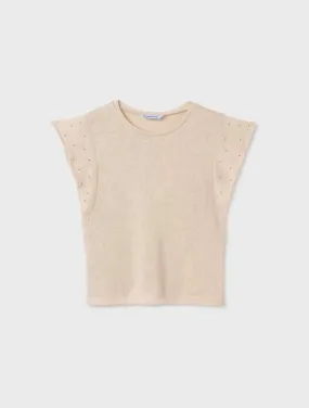 6019 Mayoral Tween/Teen Girls Flutter Studded Soft Tshirt - Almond
