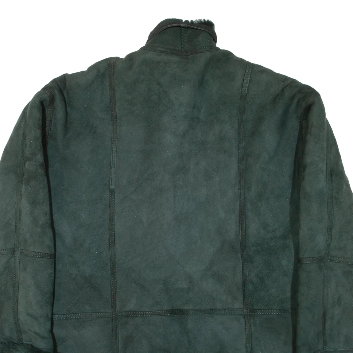 C&A Shearling Womens Overcoat Coat Green Leather XL