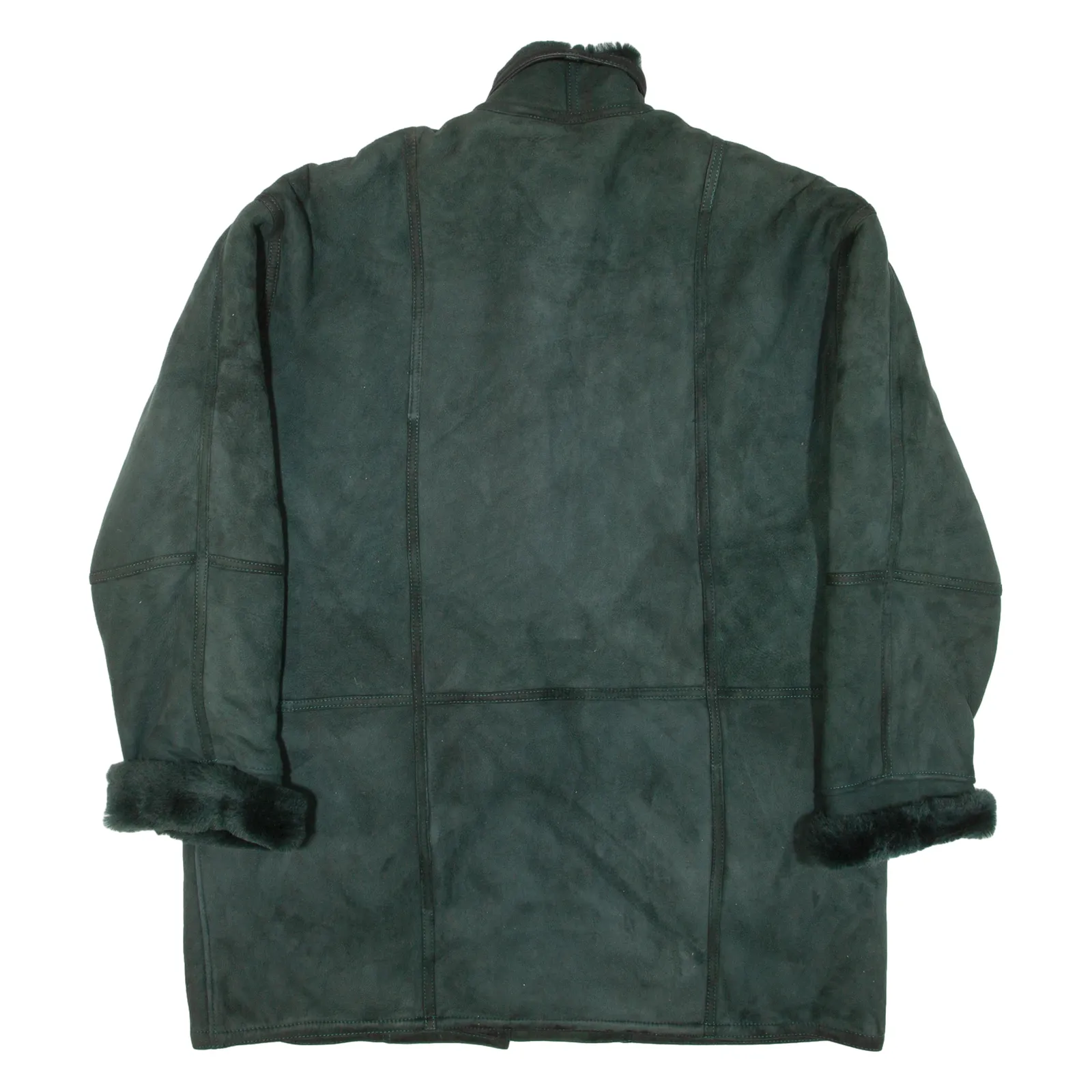 C&A Shearling Womens Overcoat Coat Green Leather XL