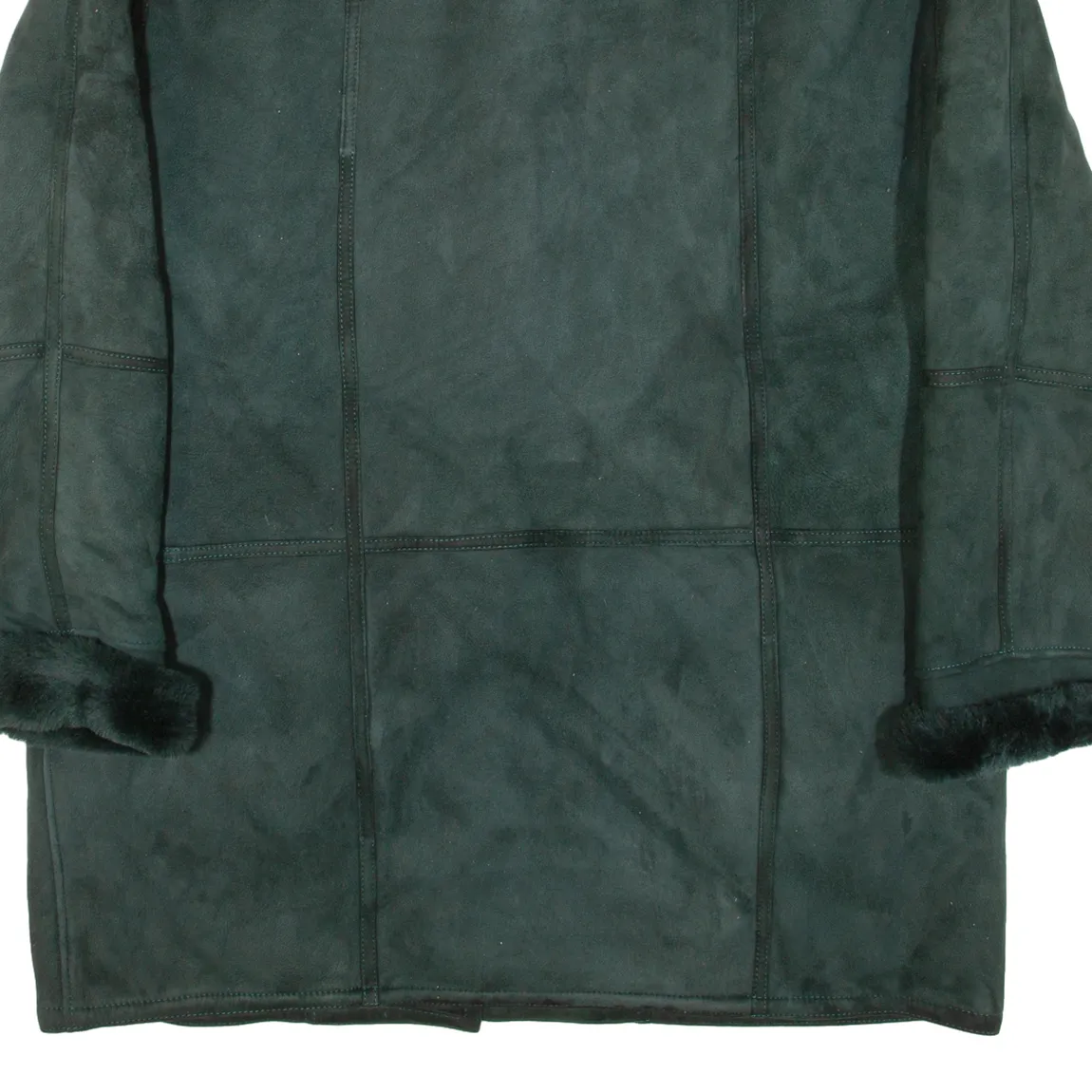 C&A Shearling Womens Overcoat Coat Green Leather XL