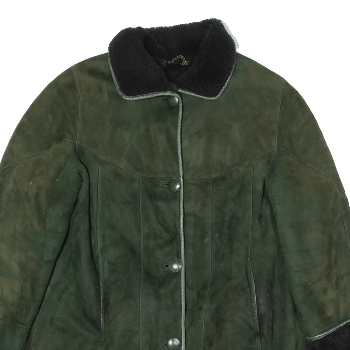 GABRIEL ANGELI Womens Overcoat Coat Green Shearling 90s M