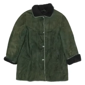 GABRIEL ANGELI Womens Overcoat Coat Green Shearling 90s M