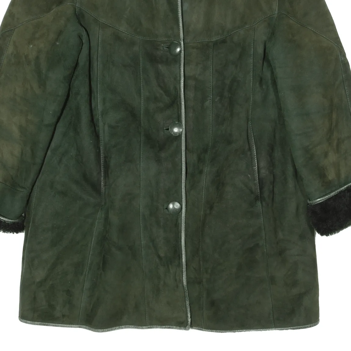 GABRIEL ANGELI Womens Overcoat Coat Green Shearling 90s M