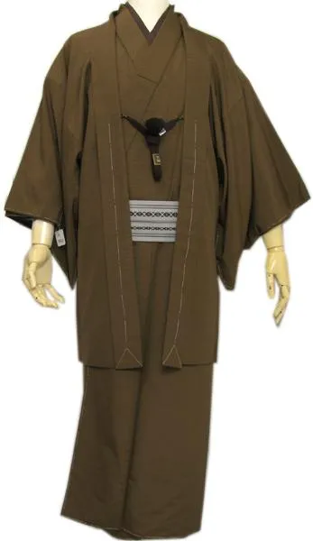 Men's Kimono Long Haori Jacket Coordinate Set - Brown 174~183cm