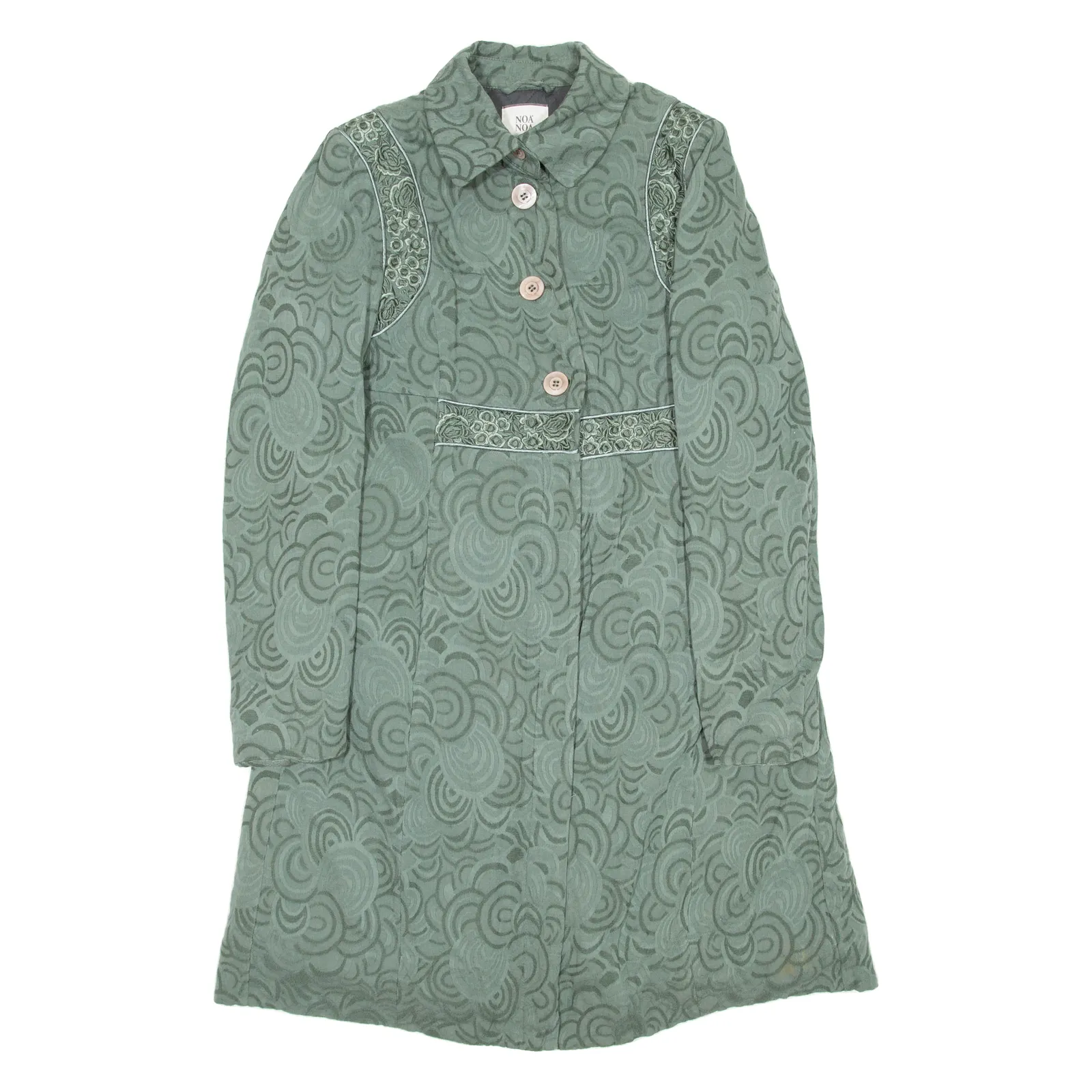 NOA NOA Womens Overcoat Jacket Green Viscose Crazy Pattern S